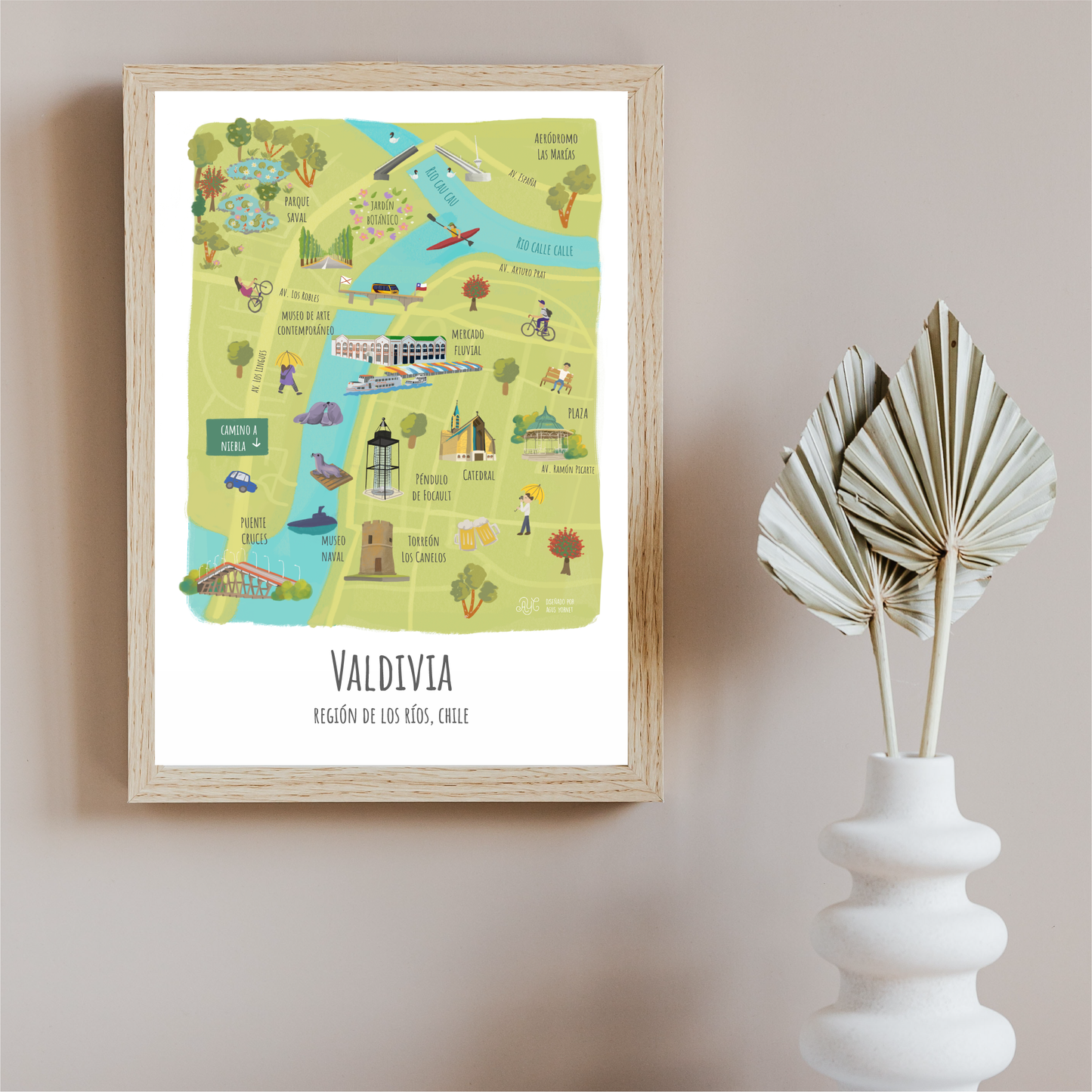 Lámina ilustración · Valdivia 30x40 cms (enmarcada)