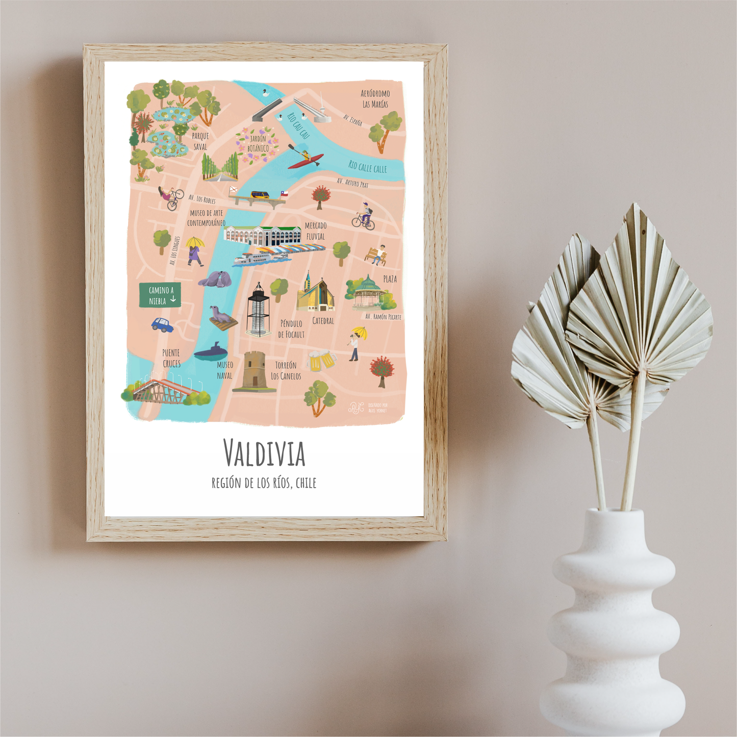Lámina ilustración · Valdivia 30x40 cms (enmarcada)